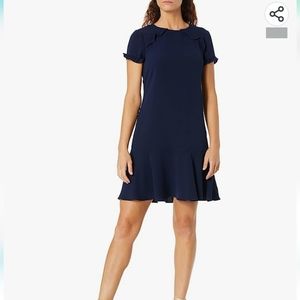 Shoshanna Maricella short sleeve ruffle shift dress Navy size 4 EUC